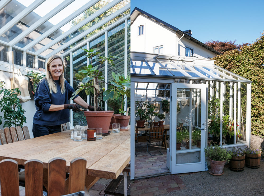 Monica Kylén, grundare av L:a Bruket planterar om i sitt Växthus i Varberg