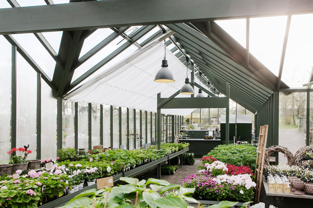 Arkitektritat växthus på en handelsträdgård